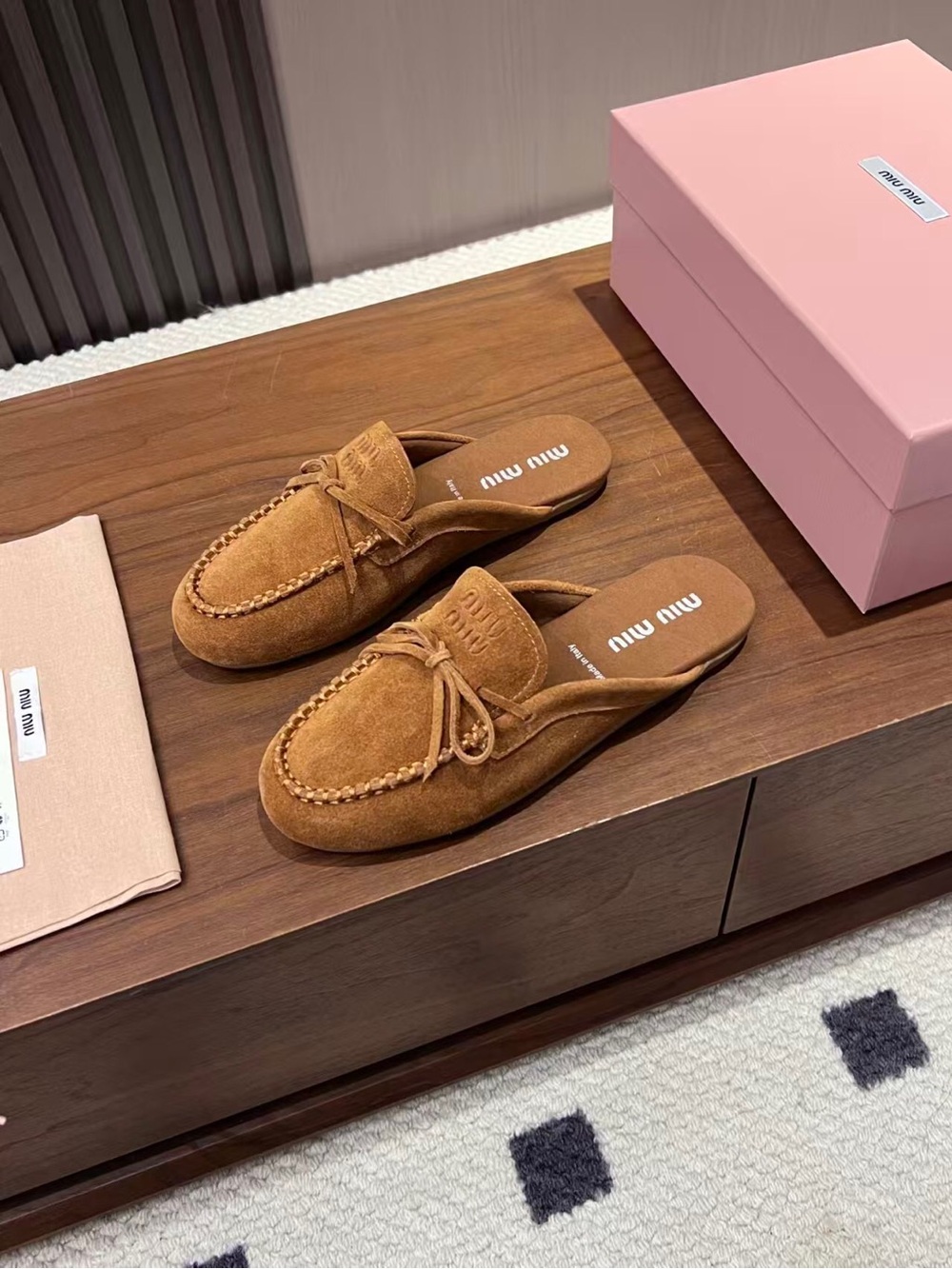 Miu Miu Tan Suede Moccasin Slip-On Loafers - Picture 3 of 8